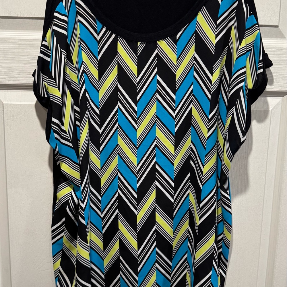 Avenue Black, Blue, and Green Chevron Blouse